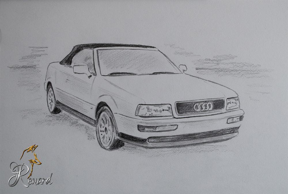 Bleistiftzeichnung Oldie Audi